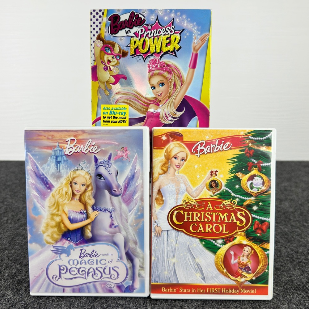 Barbie 3 DVD'S Princess Power Magic of‎ Pegasus A Christmas Carol Animated Movie